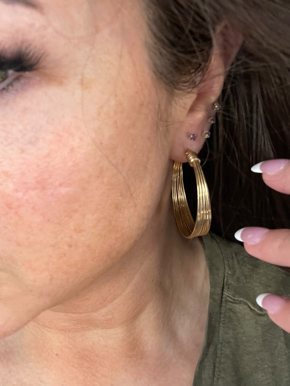 Gold Tone Multi Wire Textured Hoop Earrings Classic Statement Hoops